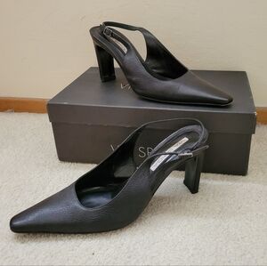 Via Spiga STICKER Black Leather Slingback Heels 7.5
